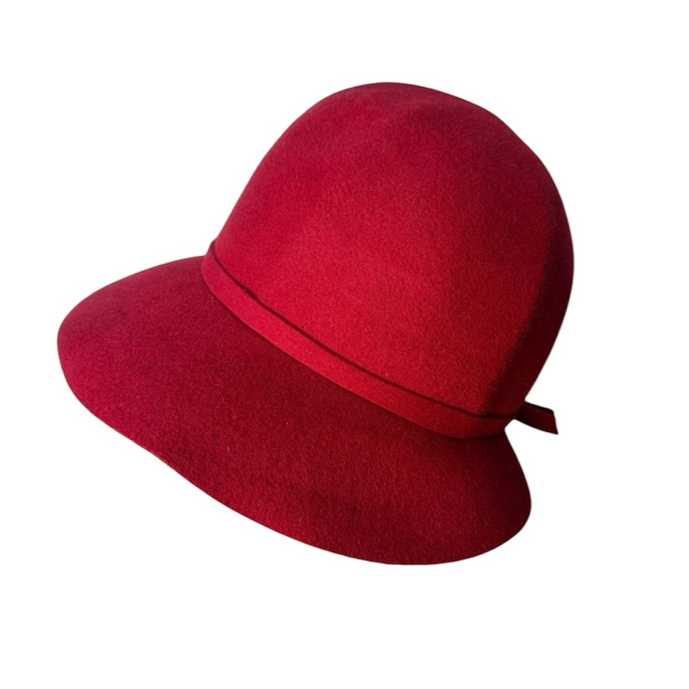 JERRY YATES Vintage Cherry Red Felt Hat Fedora Bowler Brim 50’s 40’s Mod Retro